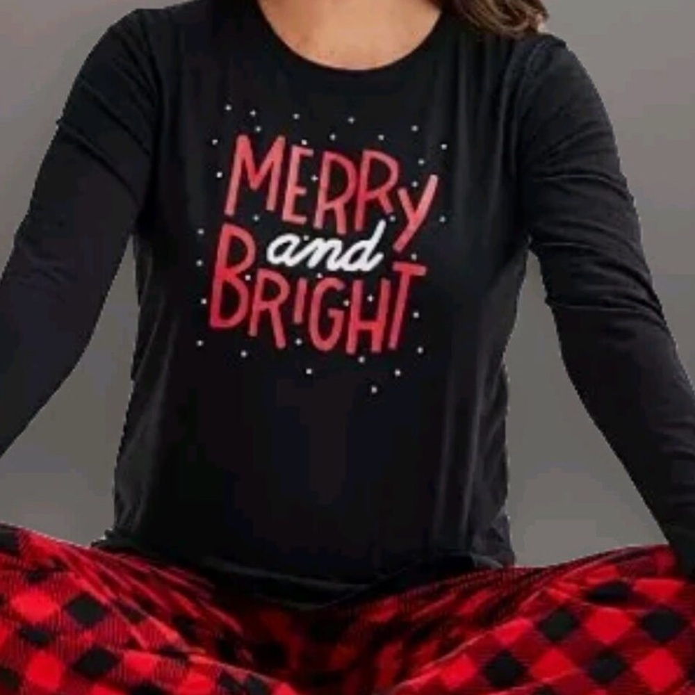 Jammies for Families man’s Black 'Merry and Bright' Long Sleeve Shirt/Jersey XL